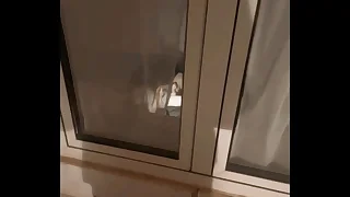 boy caught jerking-off on his fringe flick through the street window